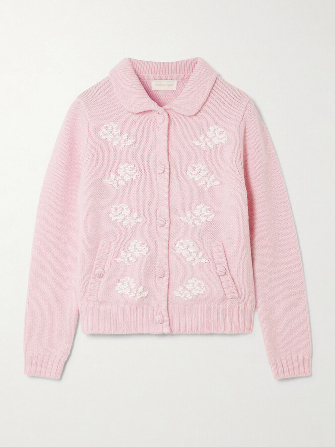 SHUSHU/TONG Bead-embellished Wool Cardigan - Pink
