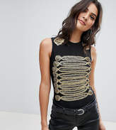 Thumbnail for your product : A Star Is Born Going Out Military Bodysuit With Statement Shoulders And Embellishment