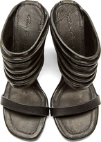 Thumbnail for your product : Rick Owens Black Ribbed Leather Ruhlmann Wedge Sandals