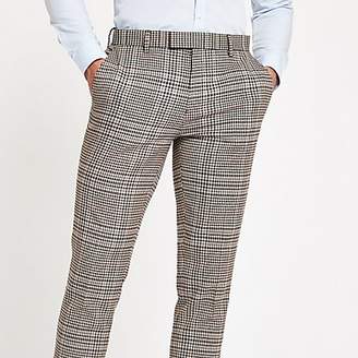 River Island Brown heritage check skinny fit suit trouser