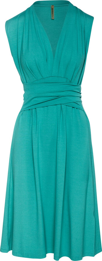 Conquista Blue V Neck Dress With Sash