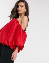 Thumbnail for your product : ASOS DESIGN taffeta off shoulder top with bubble sleeve