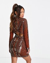 Thumbnail for your product : ASOS DESIGN high neck embellished mini dress with open back and keyhole