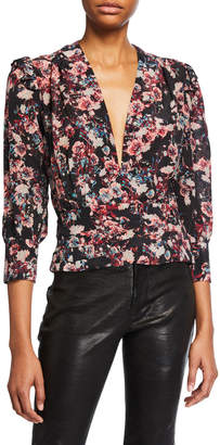 IRO Vulca Plunging Floral-Print Cropped Top