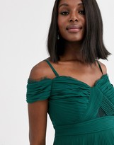 Thumbnail for your product : ASOS Maternity DESIGN Maternity lace and pleat bardot maxi dress in forest green