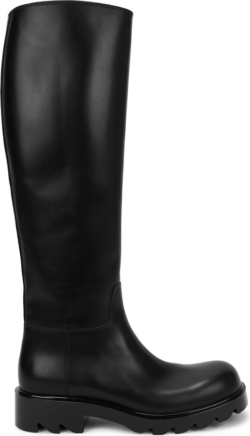 Bottega Veneta Strut Black Leather Knee-high Boots - ShopStyle