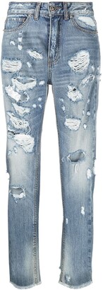 John Richmond Ripped-Detail Cropped Denim Jeans