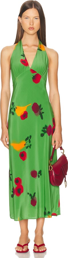 STAUD Lucca Silk Dress in Green