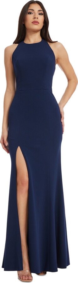 Dress the Population Women's Paige Side-Slit Halter Gown