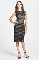 Thumbnail for your product : Marina Pleat Mesh & Tiered Lace Sheath Dress