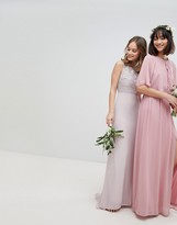 tfnc lace up back maxi bridesmaid dress with flutter sleeve