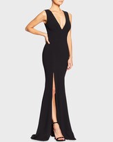 Thumbnail for your product : Dress the Population Sandra Plunging V-Neck Sleeveless Crepe Gown