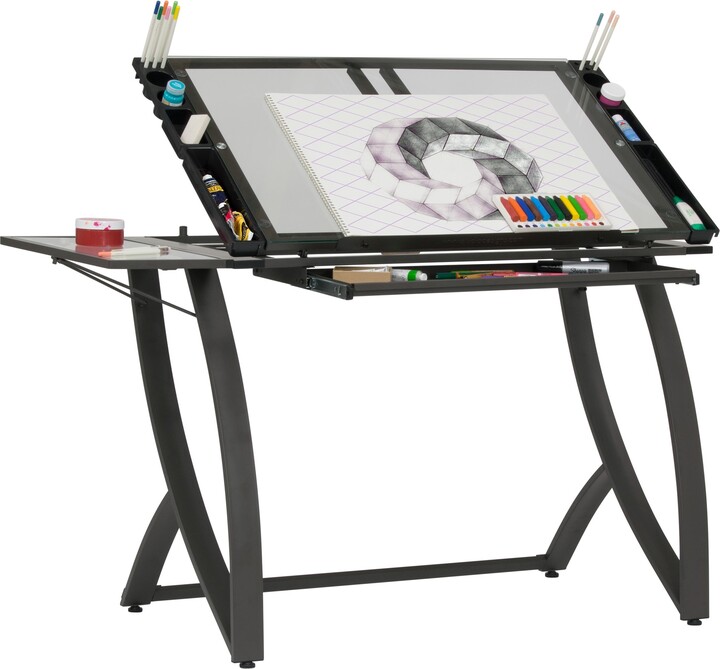 Studio Designs Avanta Silver Metal Drafting Table with Glass Top