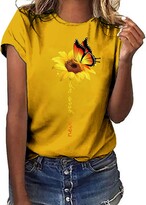 Thumbnail for your product : LUCKME Women Loose Fit T Shirt Sunflower Print Tops Crew Neck Shirts Graphic Tees Shirt Short Sleeve Cotton Beach Tunic Plus Size Mother's Gift Ladies Summer