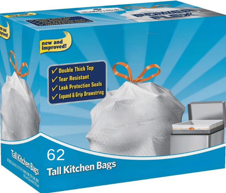 Temu 62ct 13gallon White Drawstring Garbage Bag, Comfortable To Touch. The Bag Body Is And Has A Long Service Life. Thoughtful Drawstring Design, Easy Operation, Enjoy Convenient Life