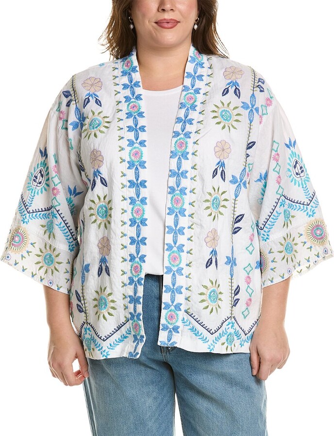 Athena Kimono Jacket in Blue Linen