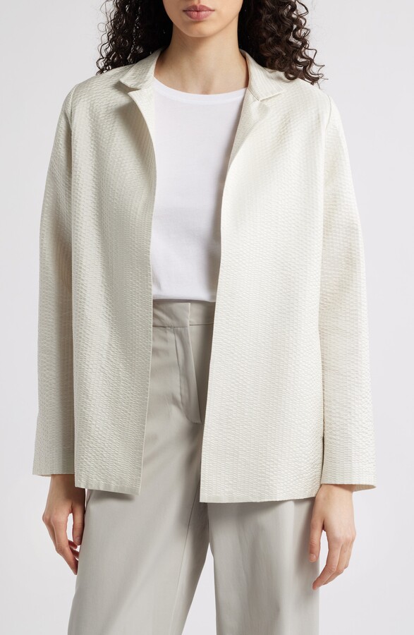 Eileen Fisher Stand Collar Open Front Silk Jacket