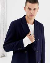 Thumbnail for your product : ASOS DESIGN wool mix double breasted overcoat in navy
