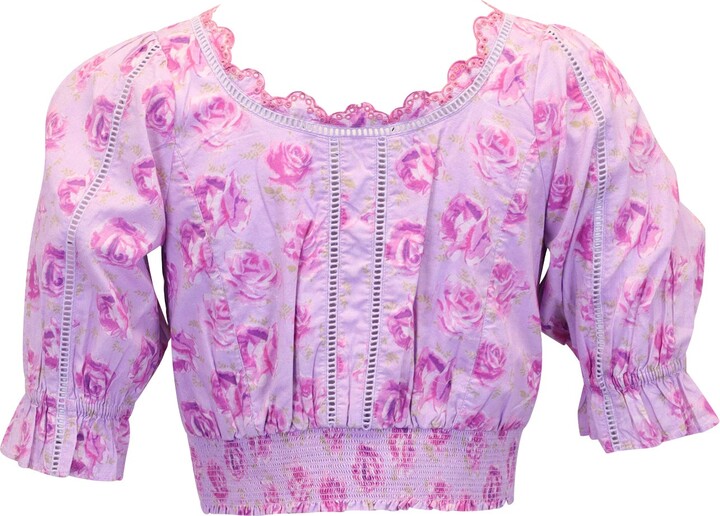 LoveShackFancy Karsten Floral Crop Top in Lilac Cotton