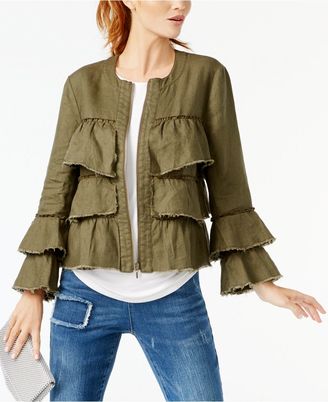 INC International Concepts Linen Ruffled Jacket, Created for Macy's