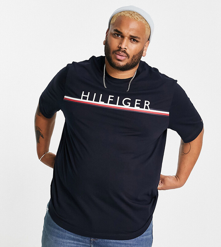Tommy Hilfiger Big & Tall corp stripe logo t-shirt in navy - ShopStyle