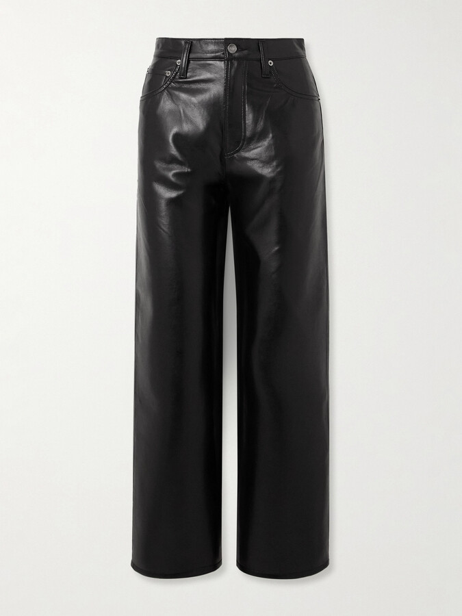 AGOLDE - Ren Cropped High-rise Wide-leg Leather Pants - Black