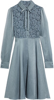 Thumbnail for your product : Valentino Corded Lace-paneled Hammered-satin Dress