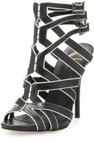 Thumbnail for your product : Brian Atwood Carbinia Triple-Buckle Cage Sandal, Black/White