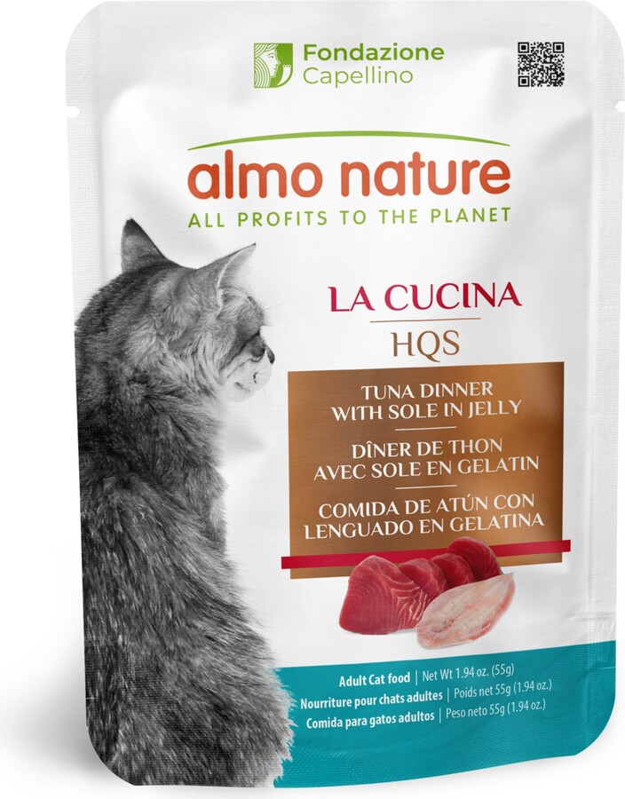 Almo Nature HQS La Cucina Tuna with Sole Grain-Free Cat Food Pouches, 1.94-oz, case of 12