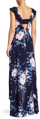 N. Tassels Lace Ruffle Trim Floral Print Maxi Dress
