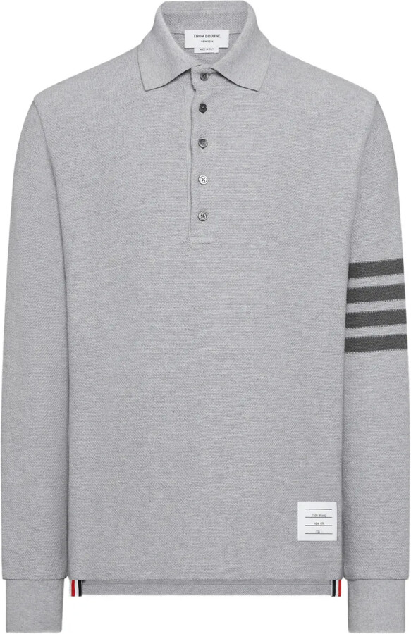 Thom Browne 4-Bar textured-pique long-sleeved polo shirt