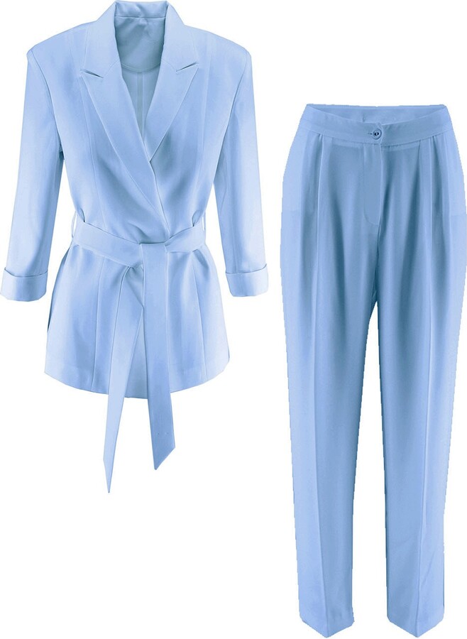 BLUZAT Baby Blue Suit With Cropped Trousers ShopStyle