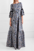 Thumbnail for your product : Erdem Ali Grosgrain-trimmed Floral-print Matelassé Gown - Blue