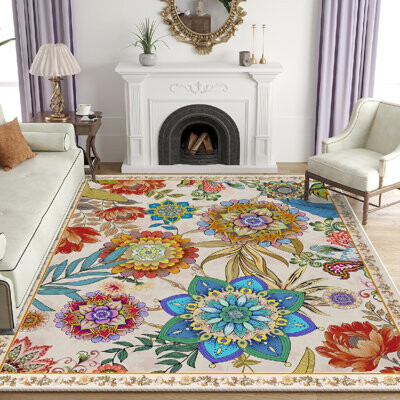Boho Floral Area Rug For Living Room, Bedroom, Dining Room, 84 X 60, Blue And Beige