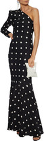 Thumbnail for your product : Rebecca Vallance Penelope One-sleeve Polka-dot Crepe Gown