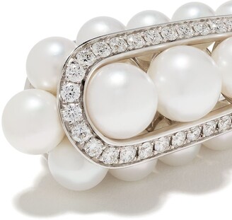 David Morris 18kt white gold Pearl Rose Deco diamond and pearl drop earrings