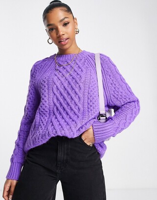 Topshop knitted oversized cable sweater in purple - ShopStyle