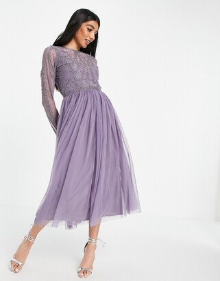 ASOS DESIGN embellished bodice midi dress with tulle skirt in Purple -  ShopStyle