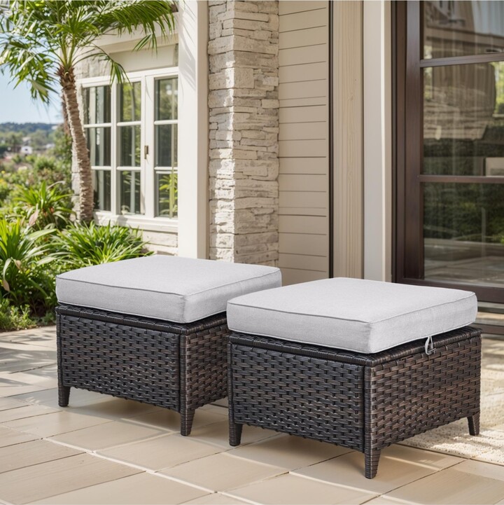 Gymojoy Arcline Pe Wicker Outdoor Patio Ottoman With Olefin Cushions