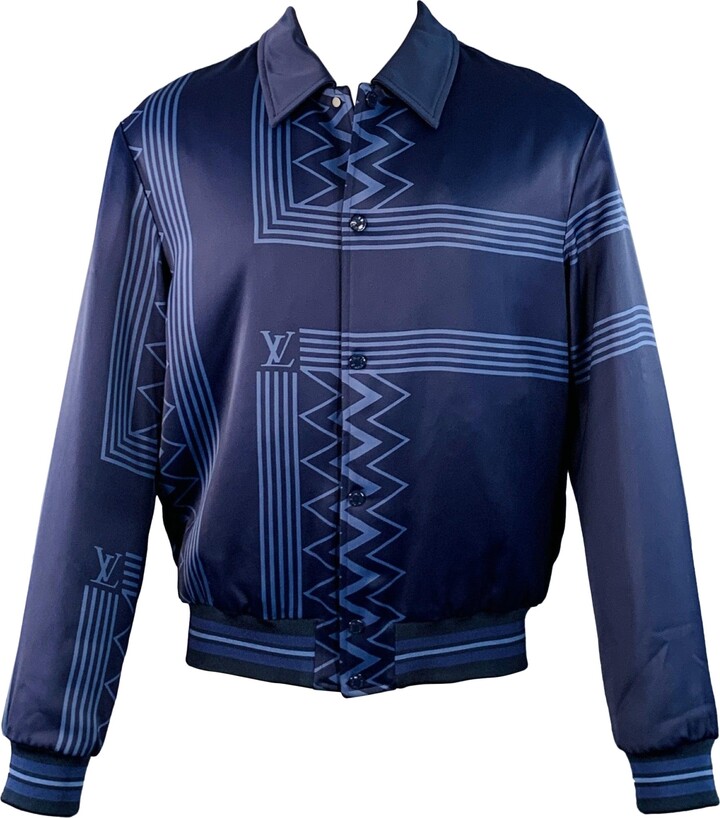 Louis Vuitton Size S Karakoram Souvenir Navy Blue Geometric Viscose Snaps Jacket