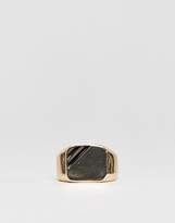 Thumbnail for your product : ASOS Design DESIGN signet ring in gold tone with black enamel