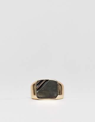 ASOS Design DESIGN signet ring in gold tone with black enamel