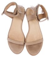 Thumbnail for your product : Brunello Cucinelli Ostrich Feather-Trimmed Suede Sandals