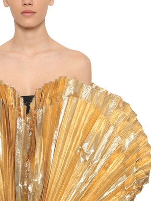 ATTICO Gold Lame Pleated Cotton Mini Dress