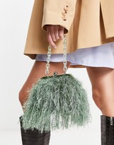 Thumbnail for your product : ASOS DESIGN faux feather clutch bag with resin handle in sage
