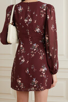 Thumbnail for your product : Reformation Terri Velvet-trimmed Cutout Floral-print Georgette Mini Dress - Burgundy