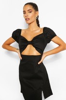 Thumbnail for your product : boohoo Cotton Cut Out Detail Puff Sleeve Shift Dress