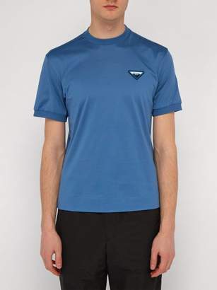 Prada Logo Cotton Jersey T Shirt - Mens - Light Blue