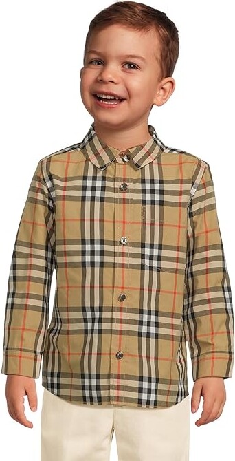 Burberry Children Owen Check Long Sleeve Shirt (Infant) Boy's T Shirt Sand IP Check : 6 Months, Cotton