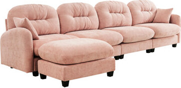 Latitude Run Pink 4 - Seat Modular L Shaped Couch With Soft Chenille Ergonomic Design And For Scandinavian Bedrooms